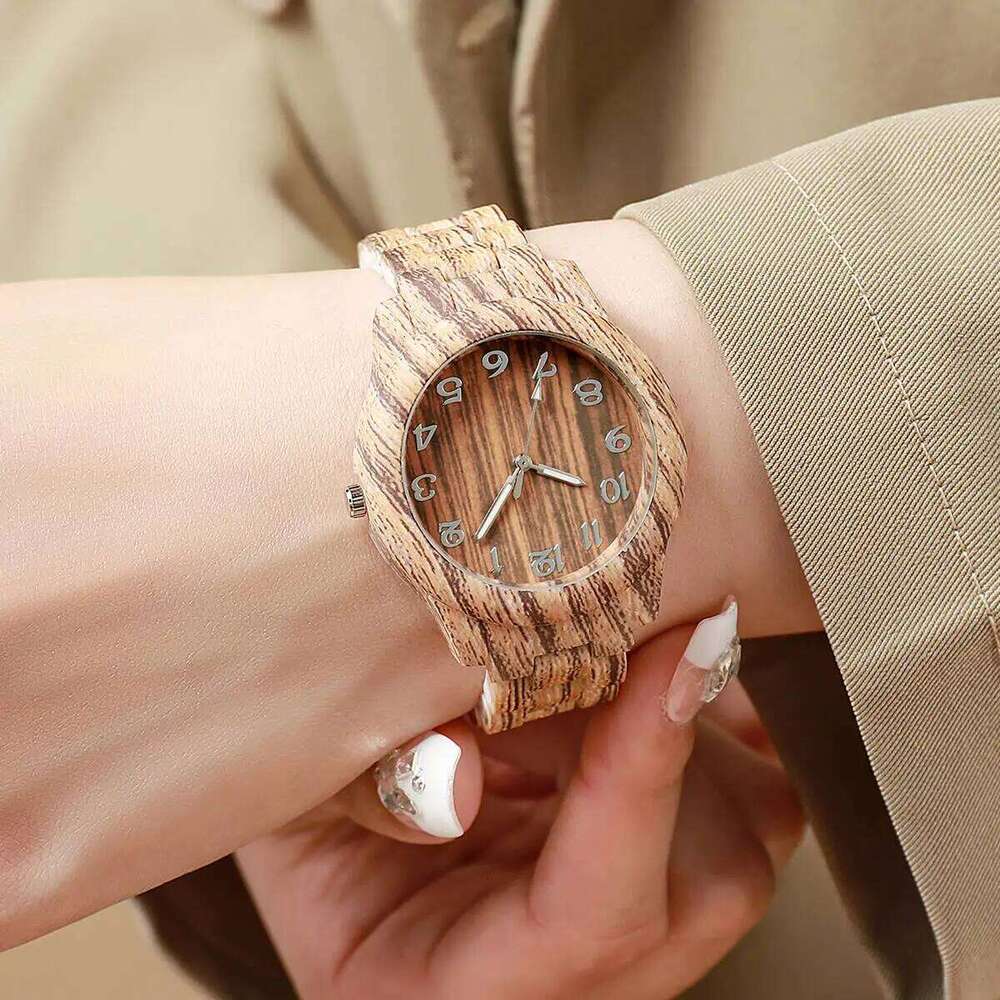 Fashion Women es Casual Wooden Pattern Plastic Strap Women's Quartz Reloj MujerWithout Box H260228
