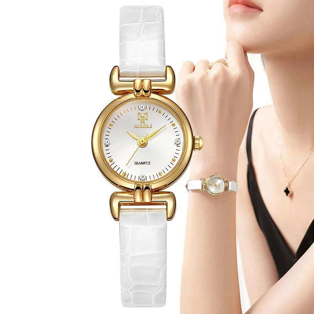 Ladies Fashion 2025 New Small Simple Diamonds Quartz Business White Leather Women's Dress Clock Gift Wrist H260228