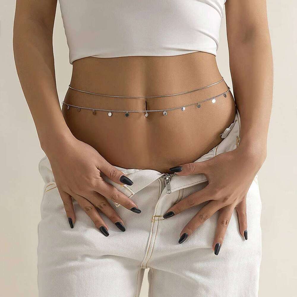 Boho Multilayer Summer Beach Waist Chain Women 2022 New Retro Creative Gold Color Round Sequin Pendant Body Fashion Jewelry H260228