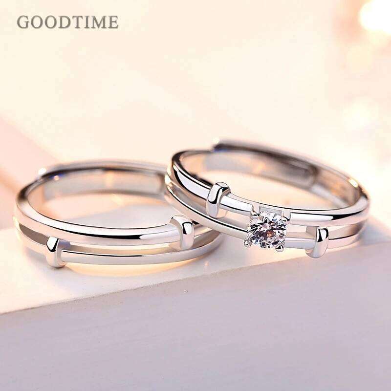 Fashion Real 925 Sterling Silver Wedding Bridal Adjustable and Couple Band Jewelry Finger Ring Valentine Gift H260228