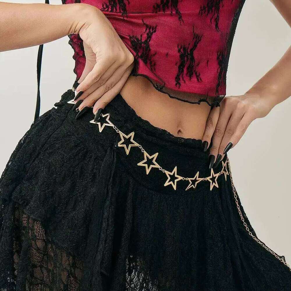 Ingemark Vintage Simple Hollow Out Pentagram Star Belly Waist Chains Women Punk Hip Hop Adjustable Body Accessories New Jewelry H260228