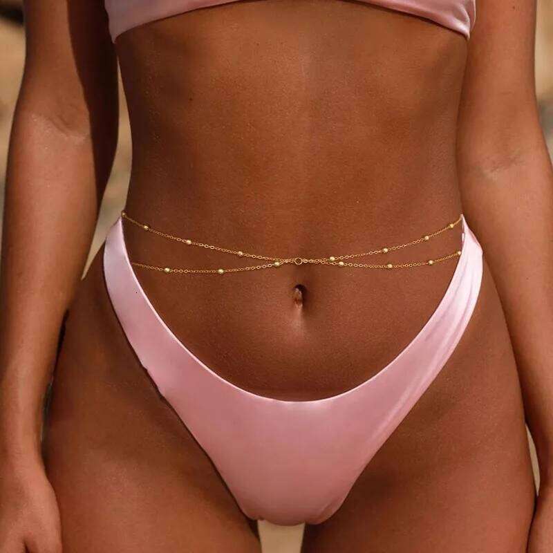 Waist for Women Waterproof, 14K Gold Plated STAINLESS STEEL Layered Belly Chain Sexy Bikini Satellite Beads Body Jewelry H260228