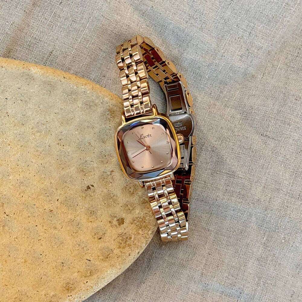 1pc New Arrival Solid Stainless Steel Strap Casual Simple Fashionable Waterproof Mini Square Women's Quartz With Rose Gold H260228