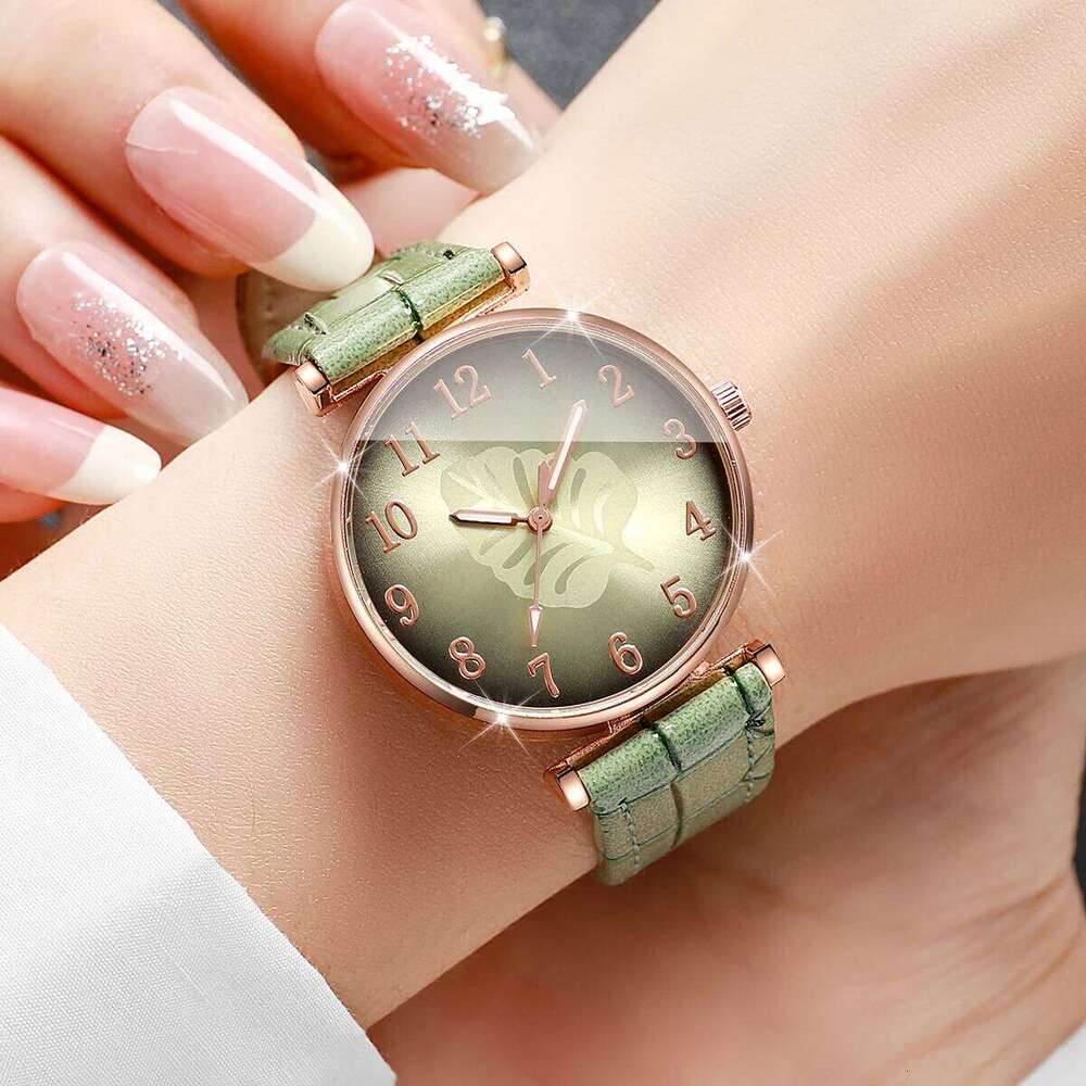 Fashion Leaf Dial Women Quartz Simple Leather Strap Ladies Wristes Reloj Mujer Girls Clock Gift Without Box H260228