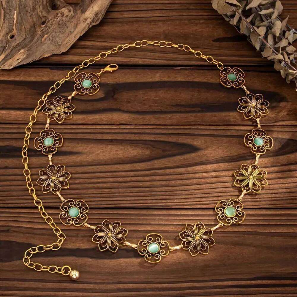 IngeSight.Z Vintage Exquisite Green Stone Waist Belt Belly Women Boho Summer Beach Bikinis Sexy Dress Jeans Chain Body Jewelry H260228