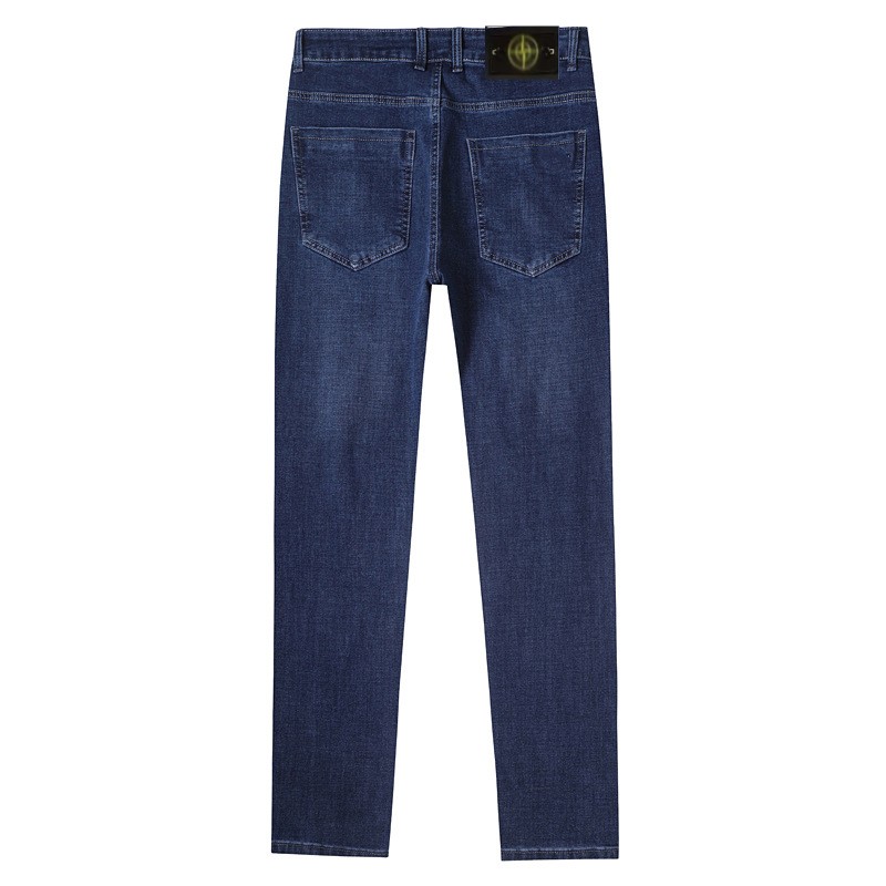 Men's Jeans High elasticity stone jeans small leg pants mens washed backpack embroidered badge ultra-thin fit casual jeans T241104