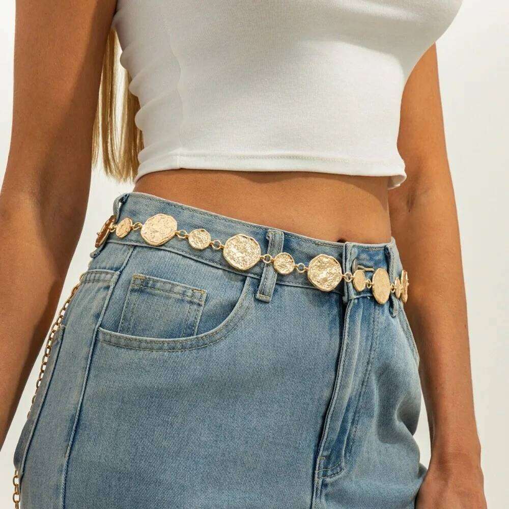 New Metal Chain Pleated Circular Retro Geometric Adjustable Waist Belt For Jeans Dress H260228