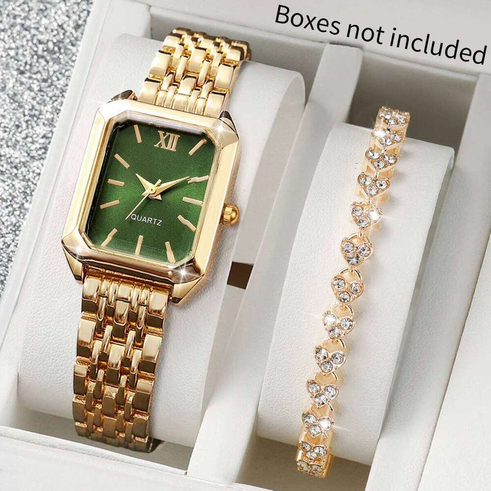 2PCS/Set Fashion Square Dial Women Wrist Elegant Ladies Quartz With Heart Reloj Mujer Without Box H260228