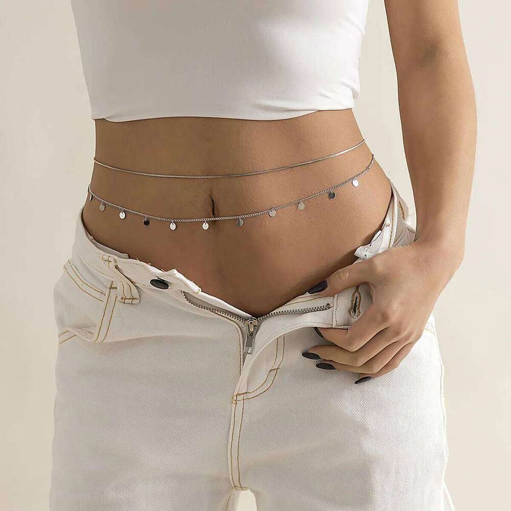 Summer Beach Jewelry Fashion Women's Alloy Double Layer Fine Waist Sexy Versatile Tassel Sequin Body Chain H260228