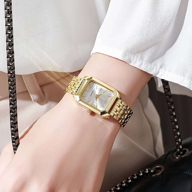 1Pcs Elegant Women's - Golden-Tone Case Steel Band, Quartz Movement with Roman Numerals,Fashion Ladies Accessory H260228