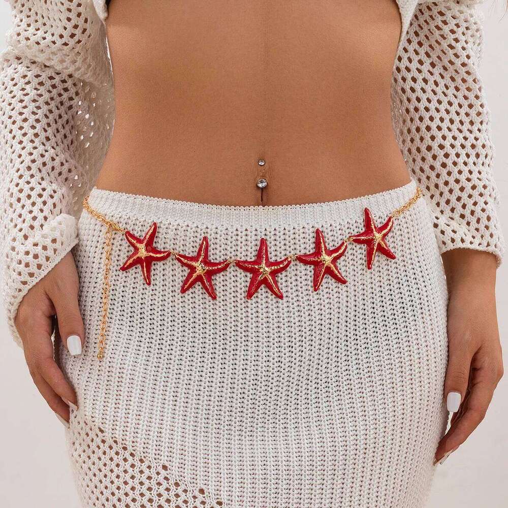 Ingemark Multicolor Oil Drip Starfish Pendant Waist Belly Chain Women Boho Sexy Metal Link Y2K Body Jewelry Daily Accessories H260228