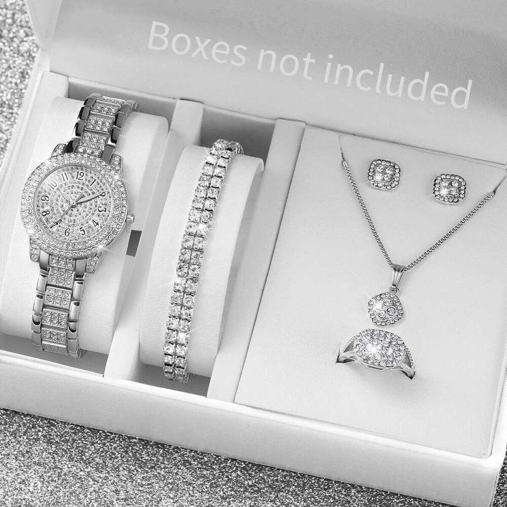 6PCS/Set Full Diamond Women es Fashion Ladies Quartz Wrist Jewelry Set Reloj MujerWithout Box H260228