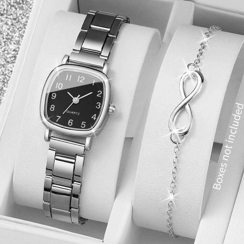 2PCS Fashion Square Arabic Dial Women Quartz Wrist Ladies Alloy Strap With Reloj Mujer Without Box H260228