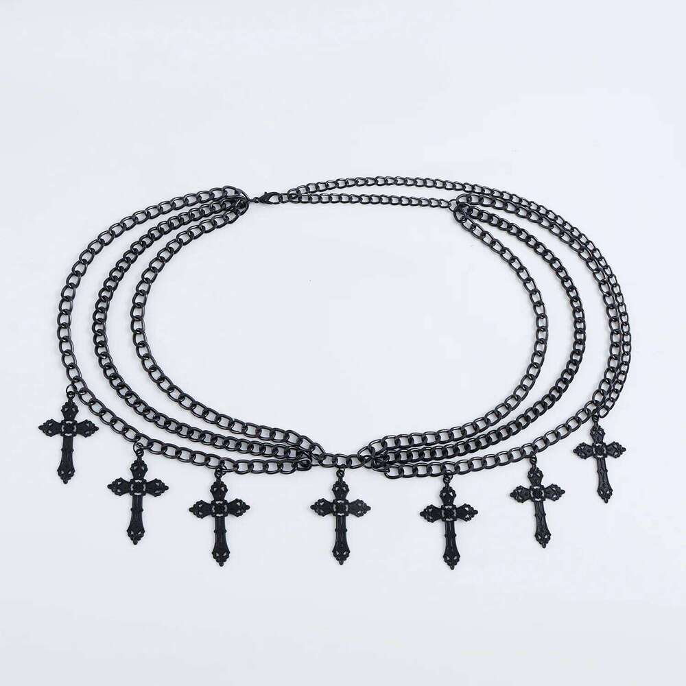 European American Stylish Hip Hop Metal Hollow Cross Pendant Waist Fashionable Minimalist Multi Layer Body Chain H260228