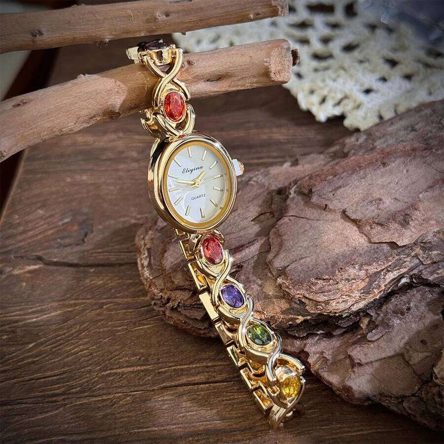 New Arrival TikTok Diamond Embedded Oval Shape Miniature Retro Rainbow Elegant Compact Design Direct Sale H260228
