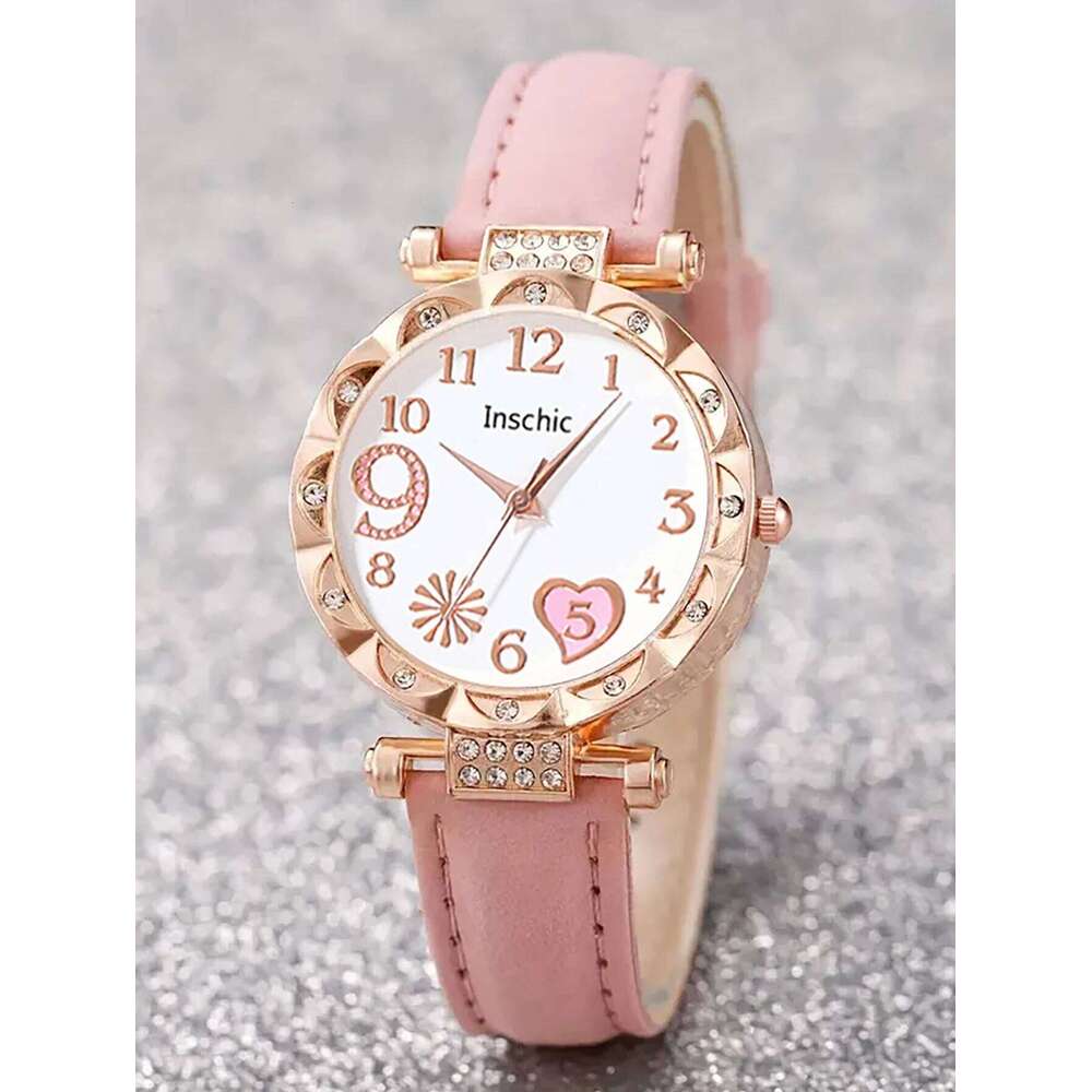 Women's quartz and set of inlaid jewelry, gift with heart-shaped fireworks design, does not include the box H260228