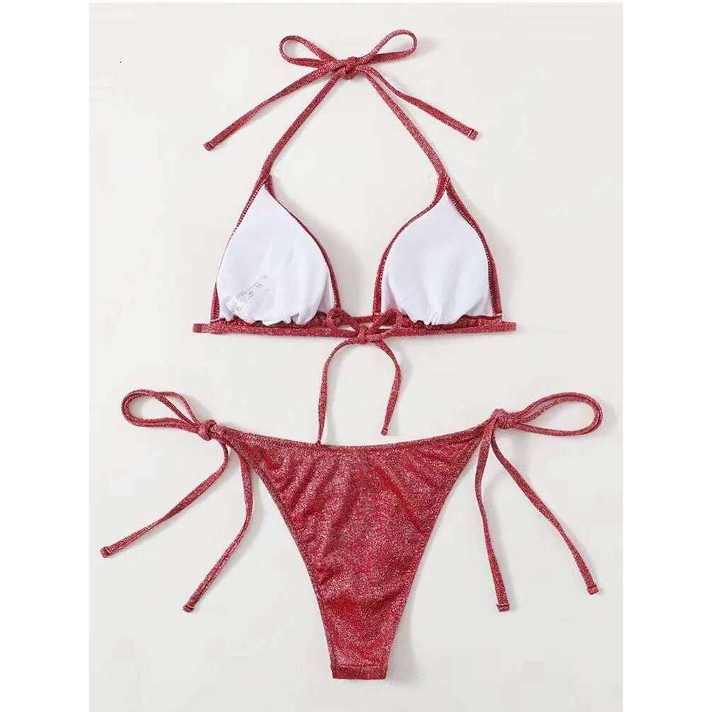 Shiny Sexy Set Triangle Bikinis Bandage Swimsuit Women Two Piece Swimwear Summer Biquini New Beachwear Push Up Bikini Z260301
