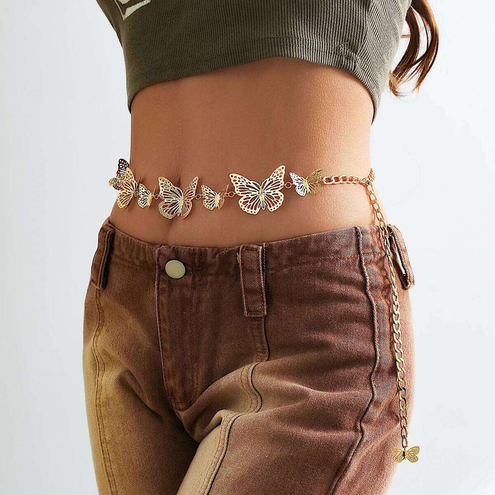 Salircon Punk Three-dimensional Hollow Butterfly Waist Trend Metal Body Chain Hip-hop Sexy Summer Beach Jewelry H260228