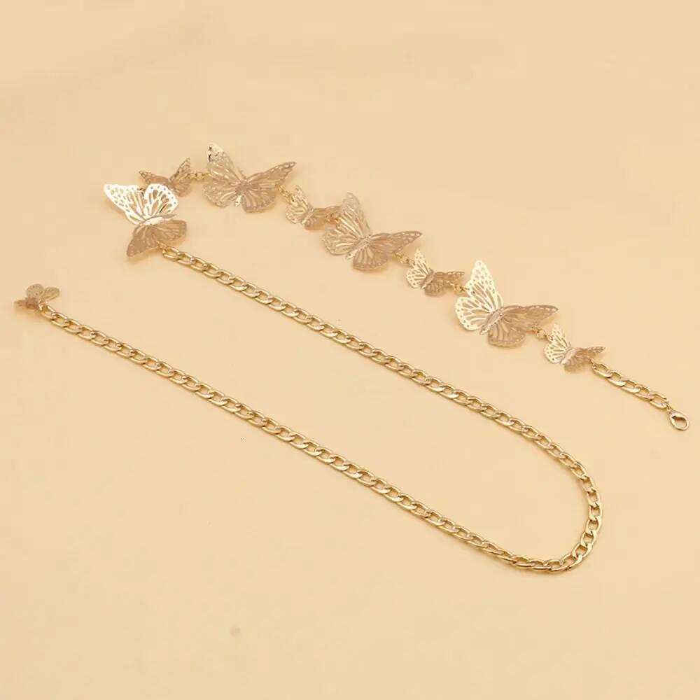 Chic Vintage Butterfly Waist Jewelry Metal Dress Belt Chains Y2K Gold Tassel Body Chain Gift H260228