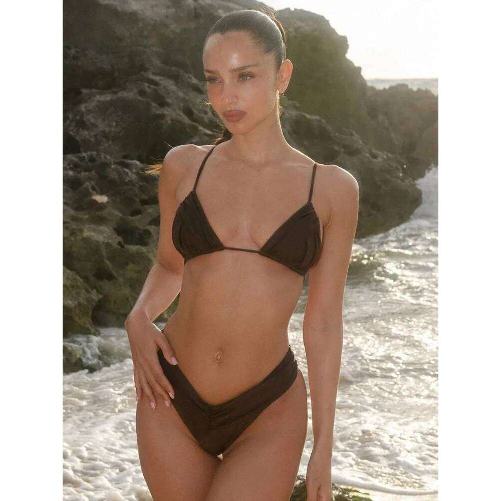 Miyouj Glitter Fabric Bikinis 2025 Sexy Bikini Set Folds Swimsuit Female Halter Bathing Suit Women Swimwear New Beachwear Z260301