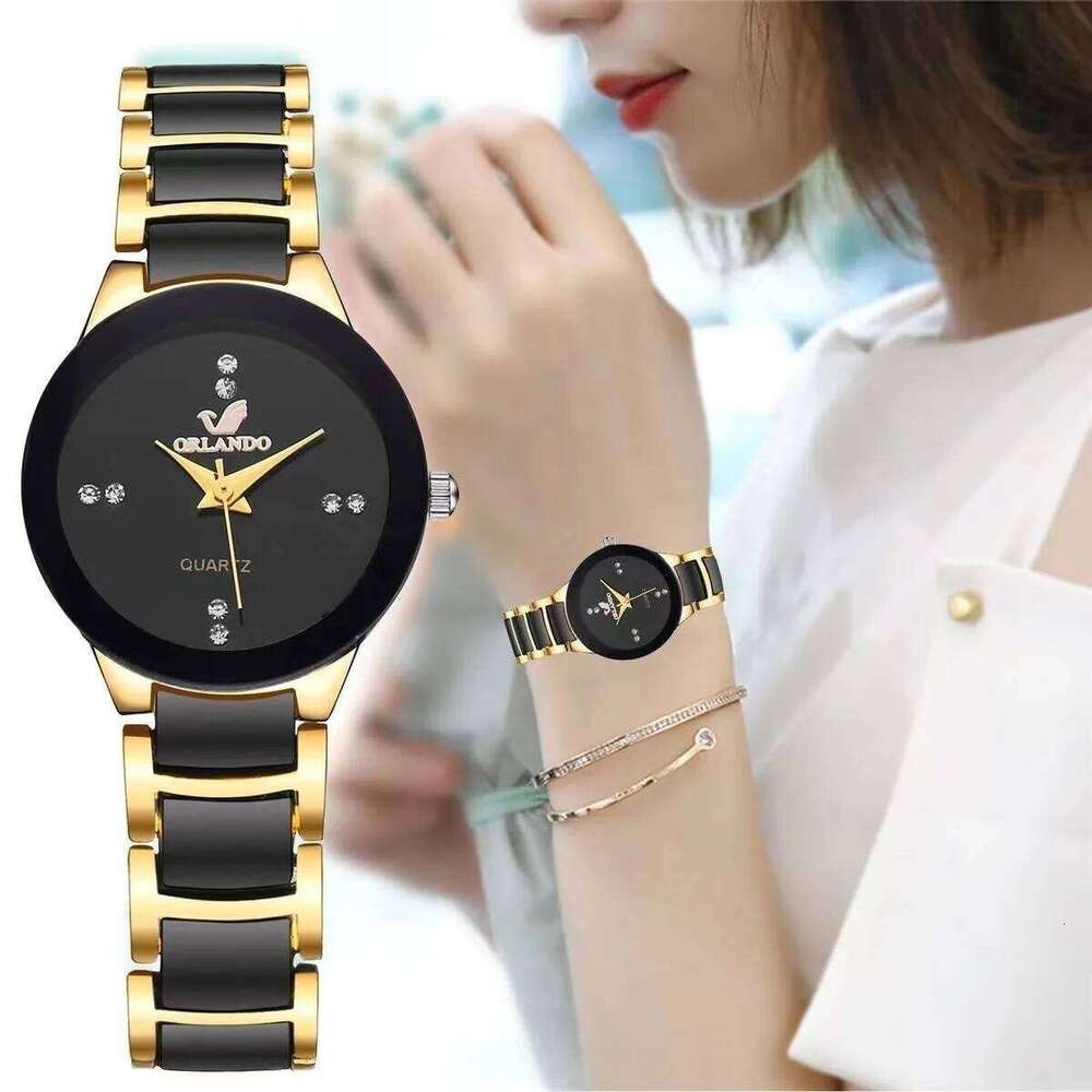 Women's Fashion Black Steel Band Ladies Dress Quartz es Clock H260228