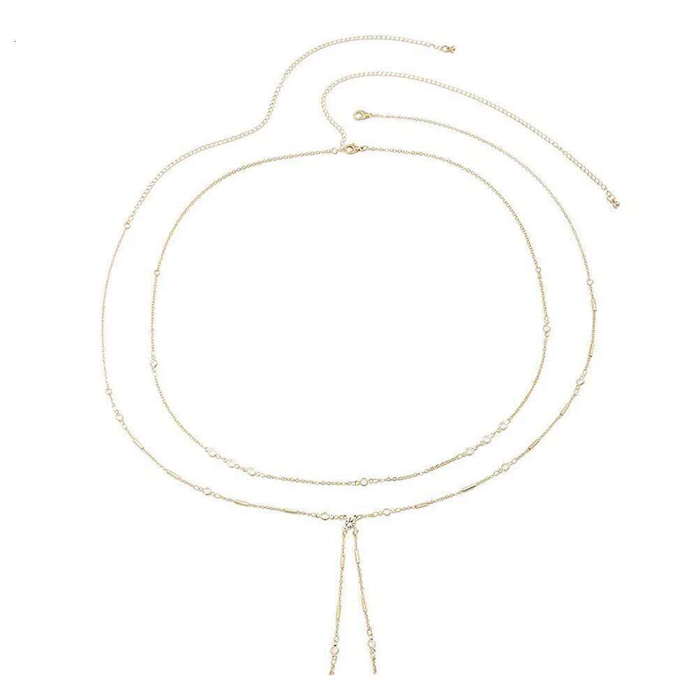 Hip Hop Metal Double Layer Pants Body Imitation Crystal Fashion Sexy Adjustable Waist Chain H260228