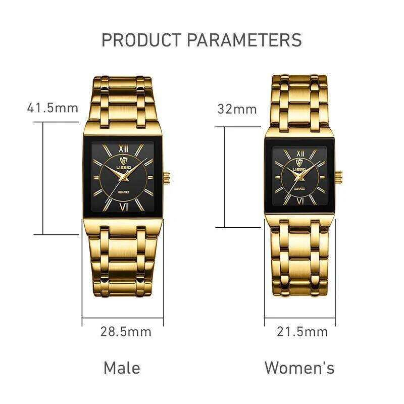 LIEBIG Luxury Wristes For Women Men Business Simple Design Black Gold Stainless Steel Waterproof Quartz Clock H260228