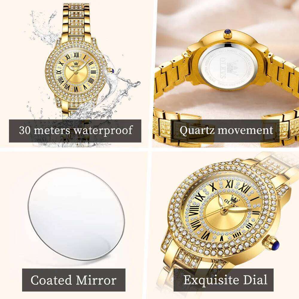 OLEVS 9943 Diamond for Women Starry Sky Dial Elegant Stainless Steel Waterproof Luminous Quartz Wrist Ladies H260228