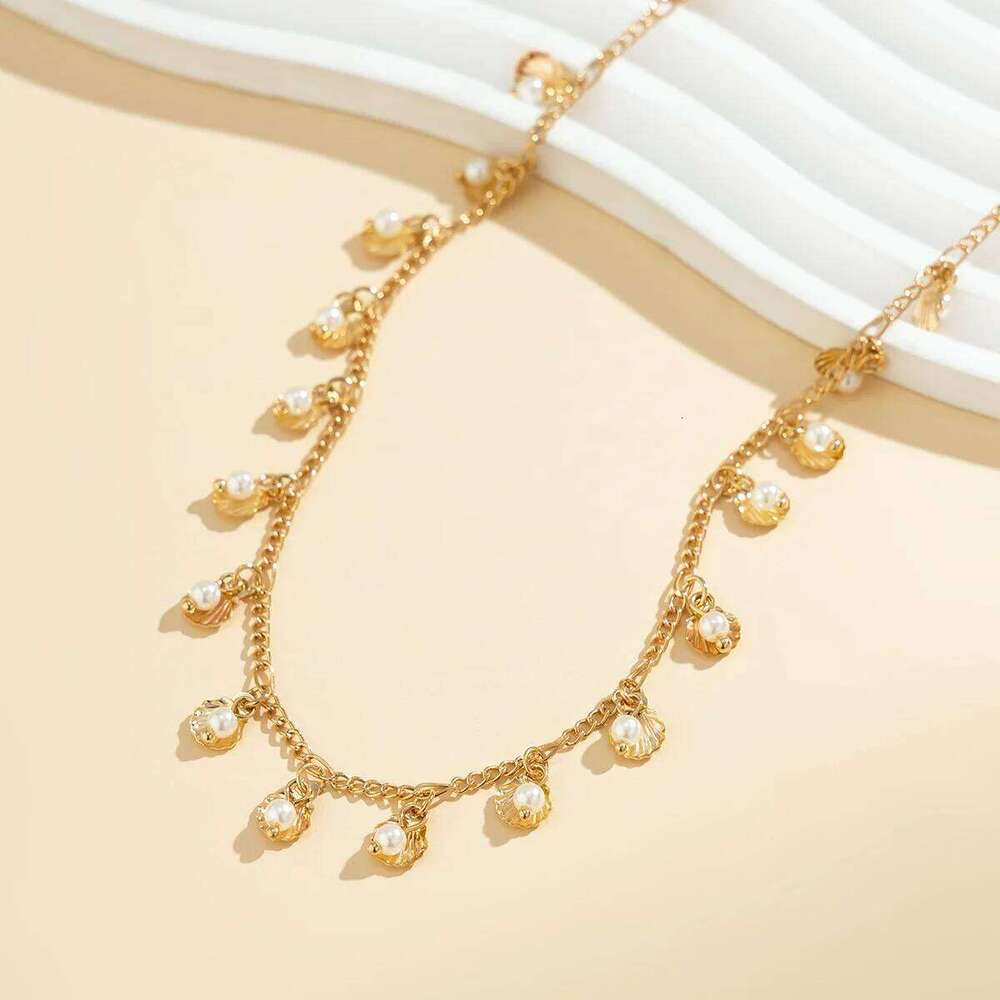 Boho Imitation Pearl Scallop Tassel Pendant Waist Chain 2025 Simple Creative Gold Color Metal Girl Beach Vacation Charm Jewelry H260228