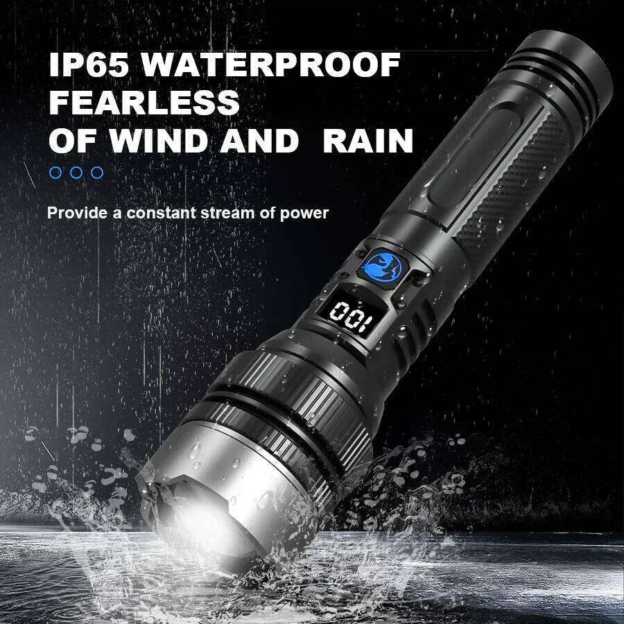 900000LM Powerful LED Flashlight Zoom Torch with Digital Display Portable Rechargeable Outdoor Flashlights for Camping Hiking Z260301