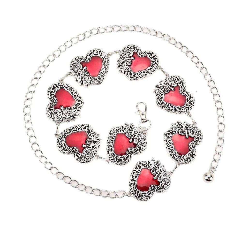 Fashion Adjustable Heart Turquoise Metal Waist Chain Trendy Clothing Matching Belt Retro Versatile H260228