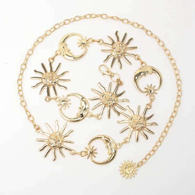 European American Metal Sunflower Punk Hip Hop Hot Girl Belt Retro Fashion Cross Border Moon Waist Chain Jewelry H260228