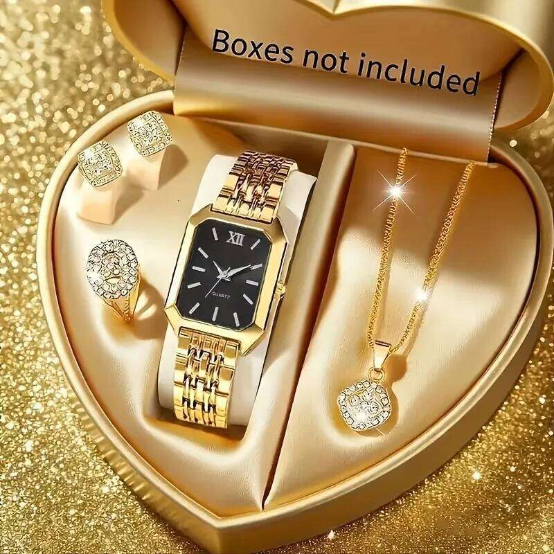 5PCS/Set Elegant Rectangle Women es Fashion Roma Dial Ladies Quartz Wrist Rhinestone Jewelry SetWithout Box H260228