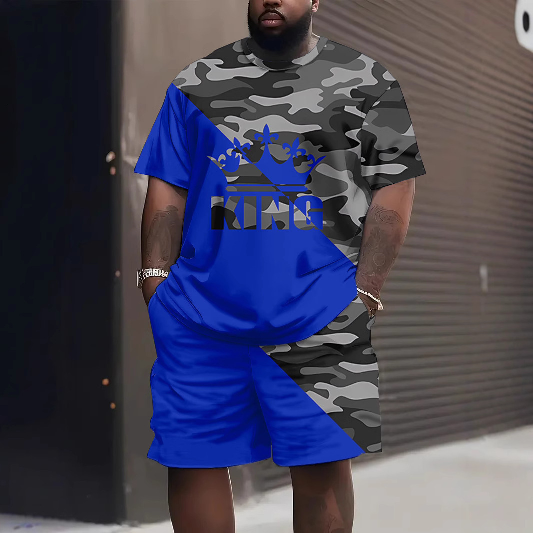 Luxury Brand Designer Clothes Cross-Border European And American Fashion Summer T-Shirt And Shorts Set With 3D Digital Printing, Street Style, Loose A
