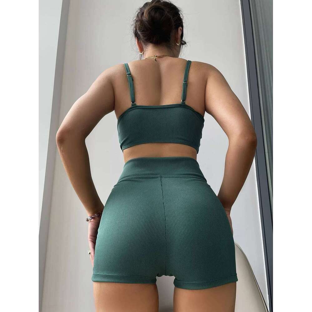 Blackish Green 2-piece Swimsuit for Women,2024 New Solid Color High Waist Bikini,tankini Sexy Suspender Backless Bathing Suit Z260301