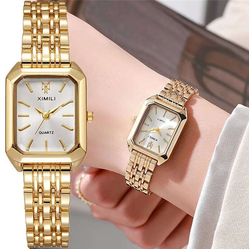Women's Fashion Square es Gold Alloy Strap 2025 Ladies Quartz Wristes Qualities Female Roman Scale Clock H260228