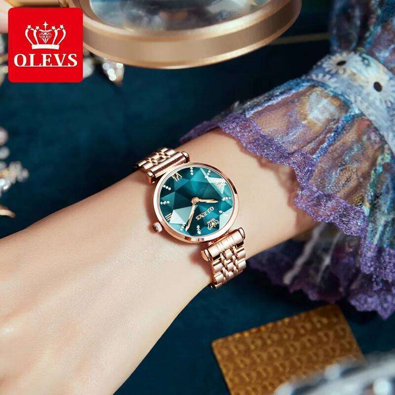 OLEVS New Luxury Jewel Quartz es Waterproof Stainless Steel Strap For Women Fashion Date Clock Diamond Mirror H260228