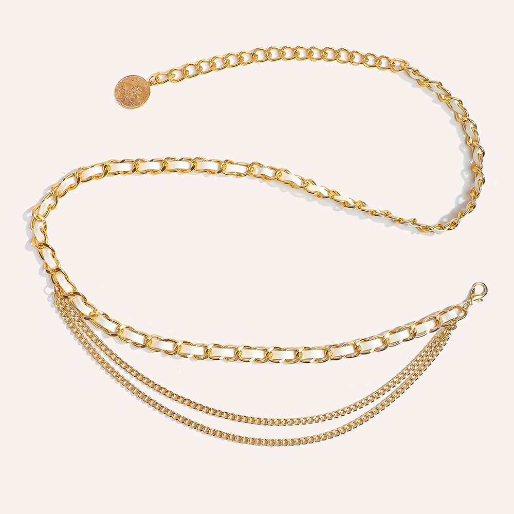1pc Fashion Multi-Layer Metal Waist Chain for Women Versatile Dress Belt Accessory H260228
