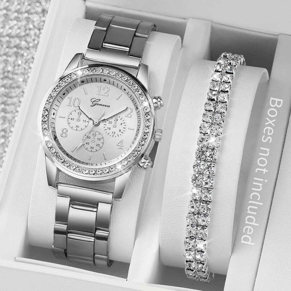 Fashion Women Stainless Steel Silver Color Quartz with Diamond H260228