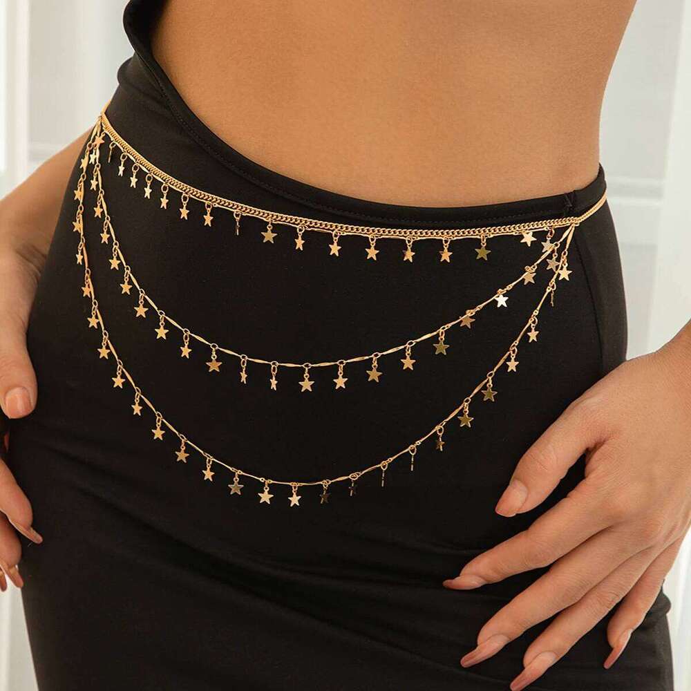 Bohemian Star Butterfly Pendant Waist Vintage Multi Layered Metal Belly Chain Women's Summer Beach Body Jewelry H260228