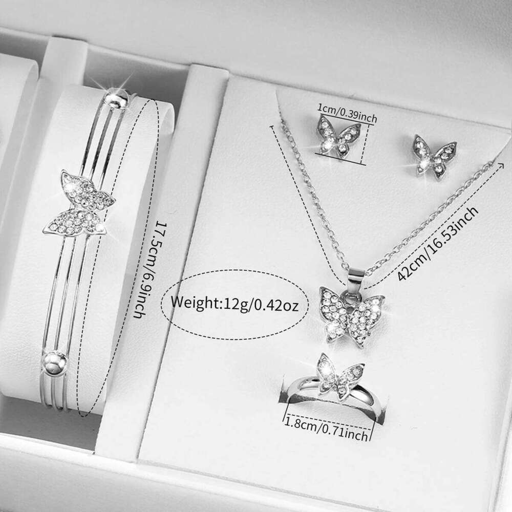 6PCS Fashion Women's Quartz Silver Steel Band Female Wristes Butterfly Jewelry SetWithout Box H260228