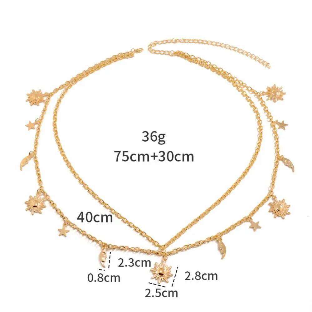 All-match Sun Moon Stars Tassels Punk Waist Vintage Retro Double-deck Chain Belt Hip Hop Dress Cummerbands For Women H260228
