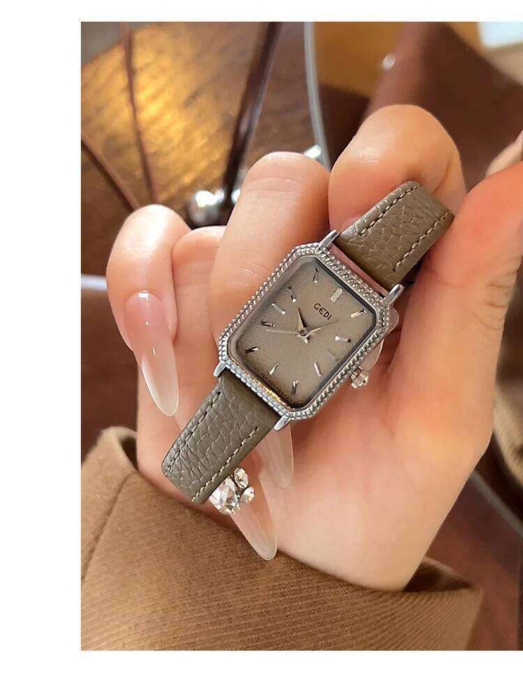 2026 GEDI Brand Women Square Dial Retro Diamond Inlaid Light Luxury Leather Waterproof Female Fashion Quartz Clock es H260228