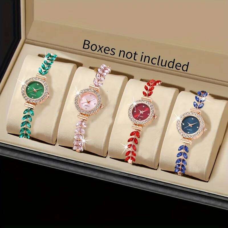 1/4PCS Elegant Women's Wrist Set Fashion Rhinestone Band Ladies Quartz es Reloj MujerWithout Box H260228