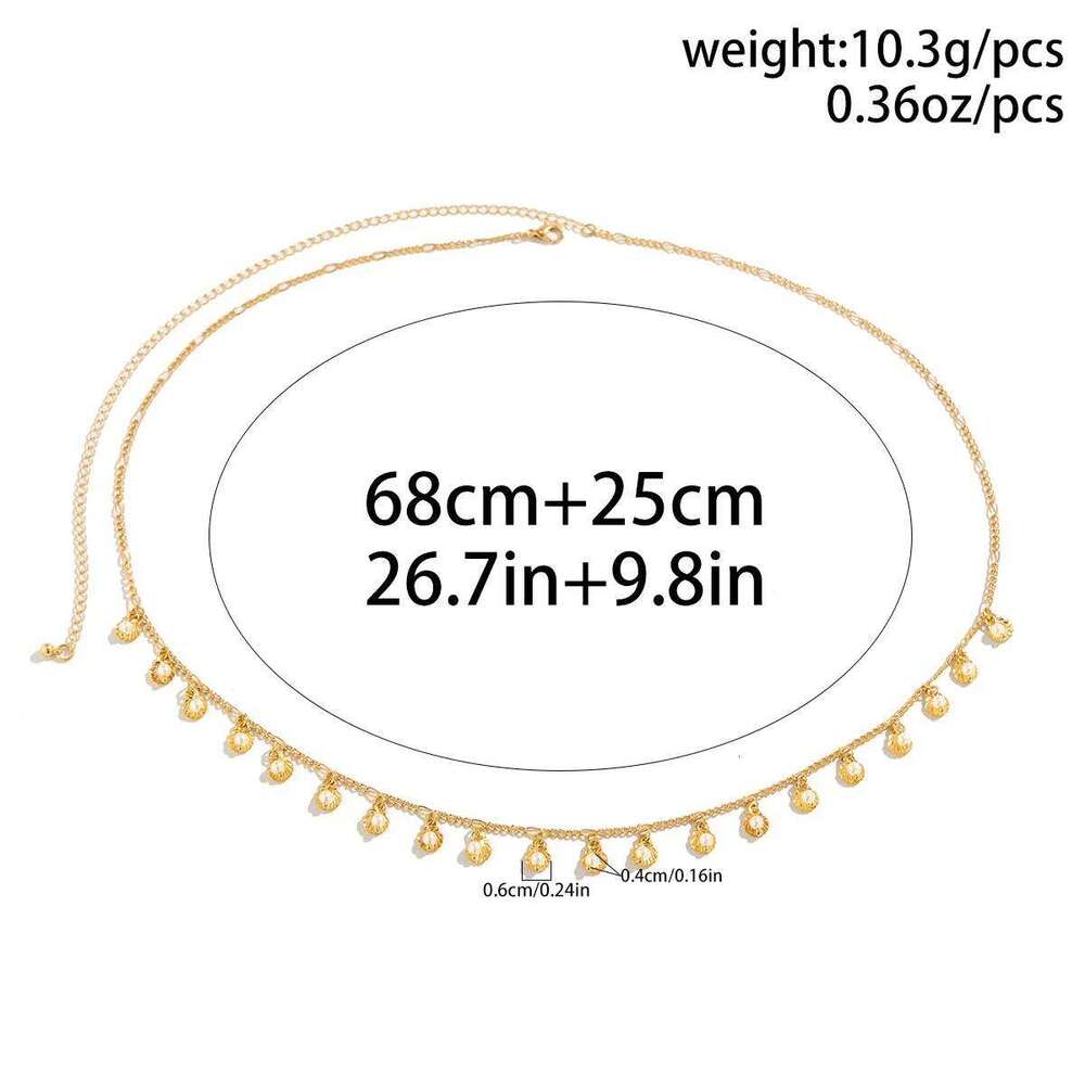 Boho Imitation Pearl Scallop Tassel Pendant Waist Chain 2025 Simple Creative Gold Color Metal Girl Beach Vacation Charm Jewelry H260228