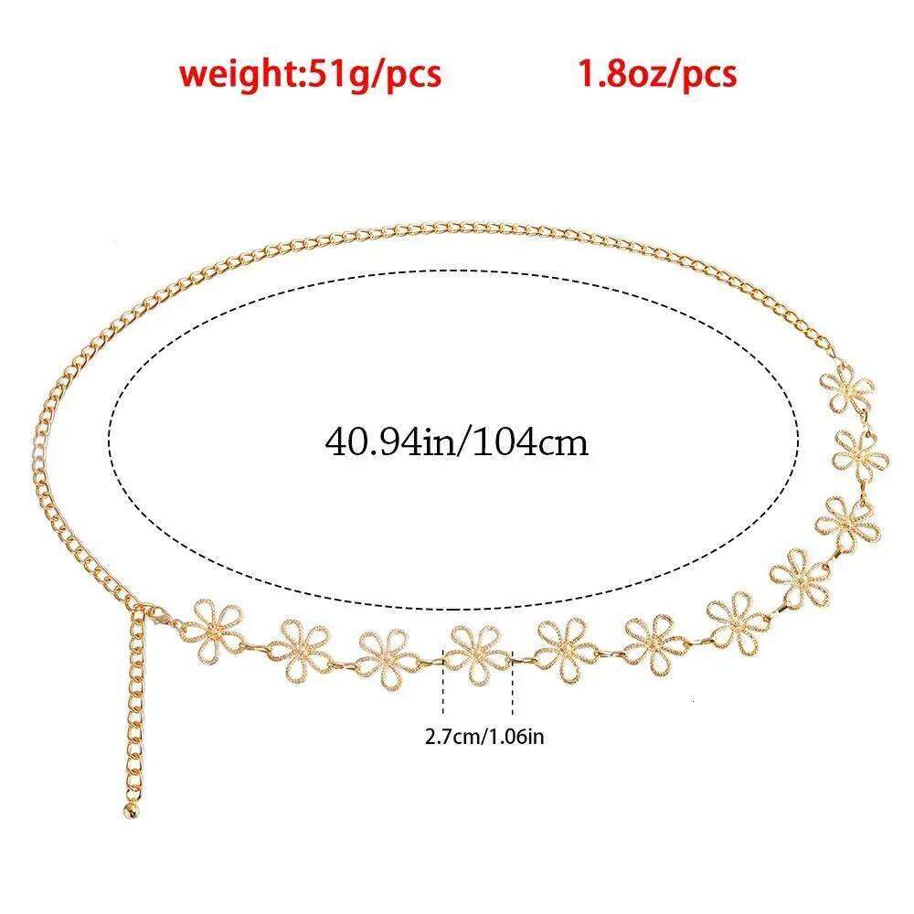 Fashion Flower Waist Y2K Adjustable Metal Belt Versatile Match Dress Decoration Chain Waistband Women H260228