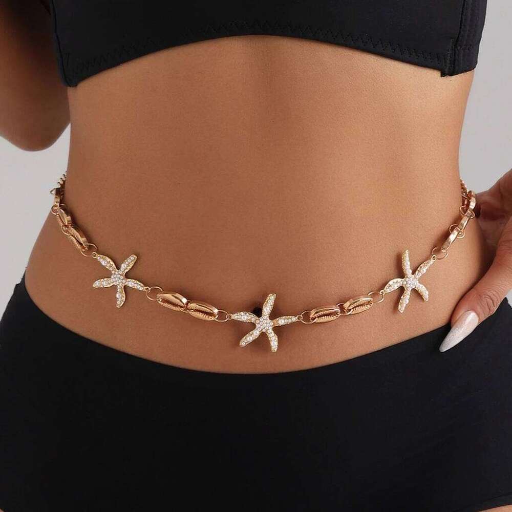 Edgy Body Seashell Starfish Pendant Single Layer Waist Jewelry Adjustable Metal Hip Chain for Street Style 2025 H260228