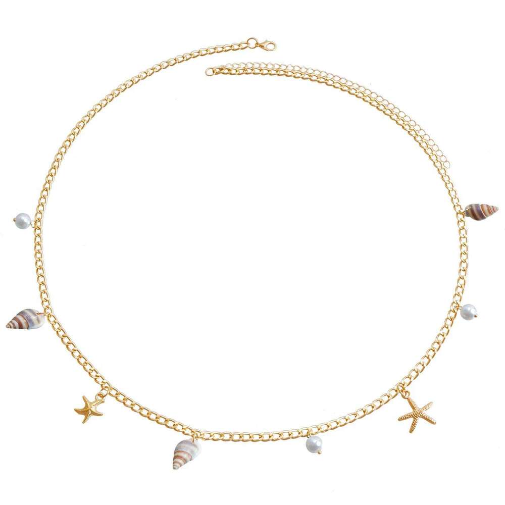 KMVEXO 2025 Summer New Imitation Pearl Starfish Shell Conch Pendant Hollow Out Alloy Waist Beach Bikini Body Chain Holiday H260228