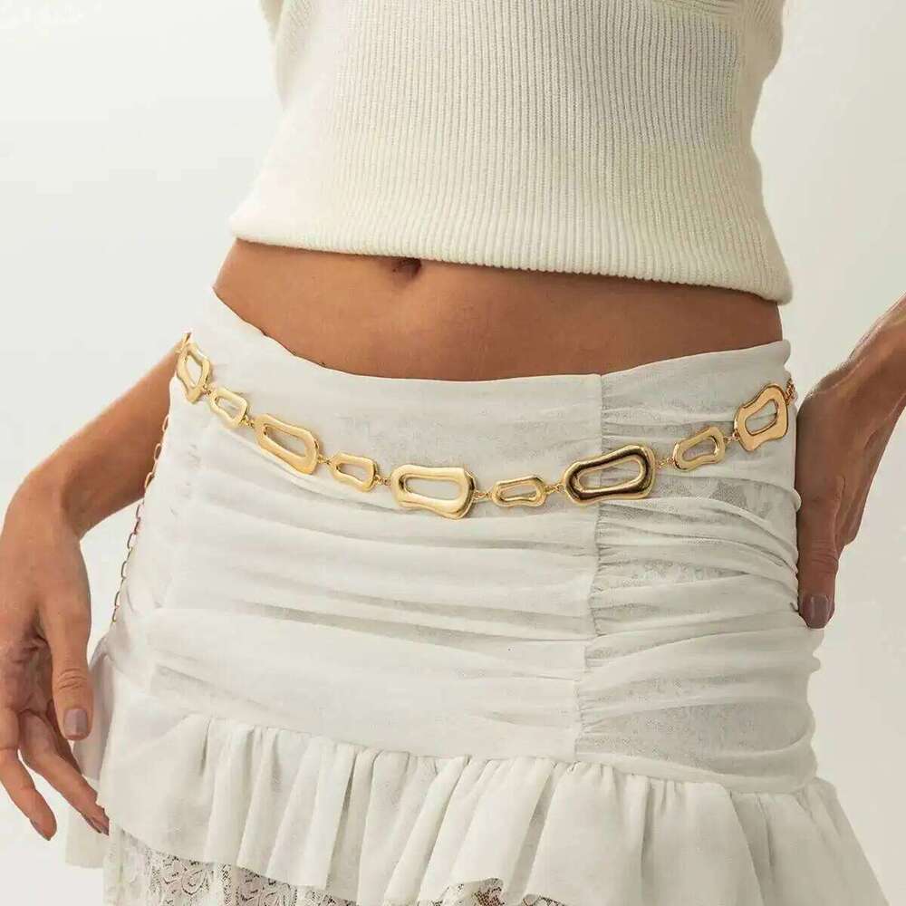 IngeSight.Z Punk Geometric Irregular Hollow Chunky Gold Color Link Waist Belly Women Dress Body Chain Accessories Jewelry H260228