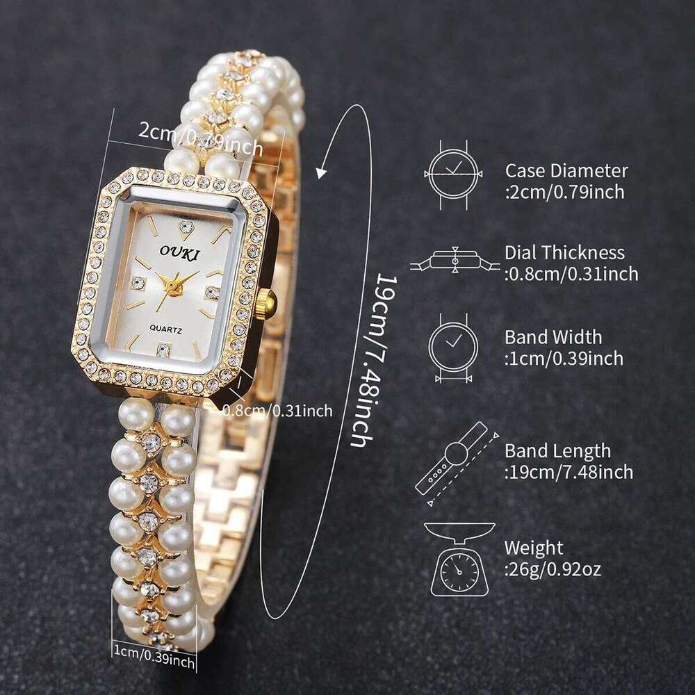 Elegant Square Women es Fashion Imitation Pearls Strap Quartz Wrist for Girls Clock Reloj MujerWithout Box H260228